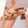 Outlet Casual Mode Sandale femme talon carré - Apolline Camel