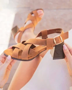 Outlet Casual Mode Sandale femme talon carré - Apolline Camel