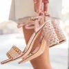 Sale Casual Mode Sandale femme talon carré rose - Lou Nude