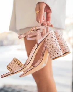 Sale Casual Mode Sandale femme talon carré rose - Lou Nude