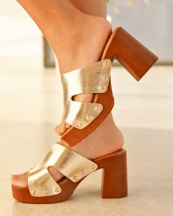 Hot Casual Mode Sandale femme talon carré mule dée - Donia Or