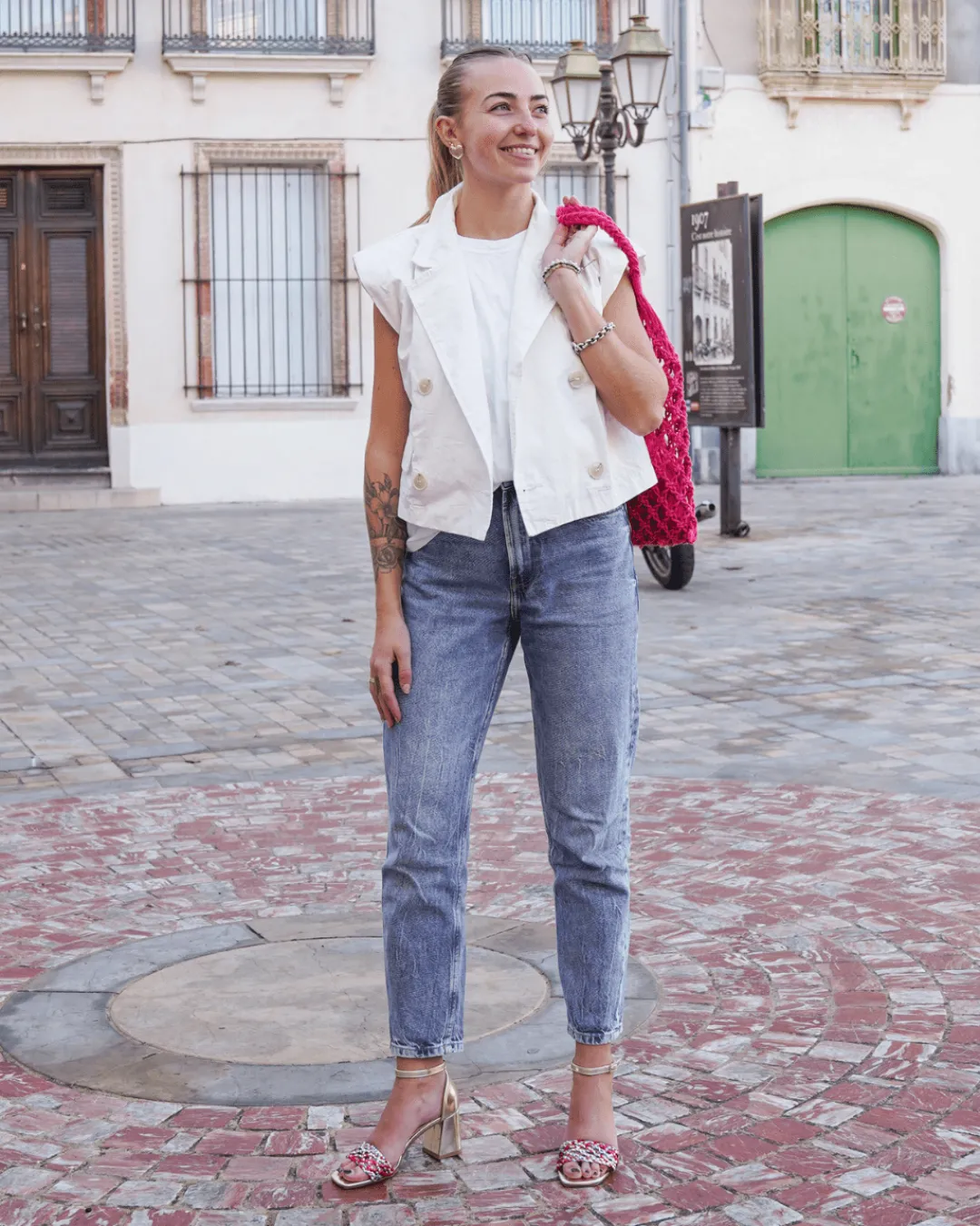 Best Casual Mode Sandale femme talon carré multicolore - Valérie Rose