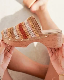 Sale Casual Mode Sandale femme talon carré multicolore - Floriane Taupe
