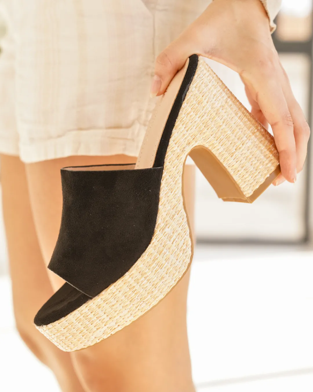 Hot Casual Mode Sandale femme talon carré e - Sabrina Noir