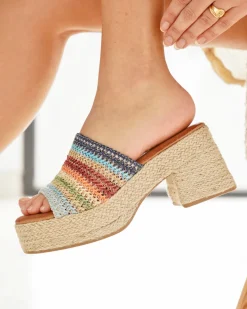Best Casual Mode Sandale femme talon carré multicolore - Nadia Taupe