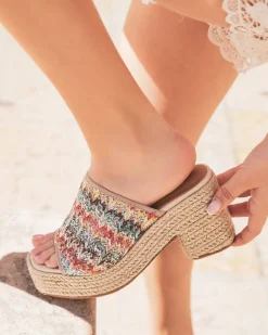 Clearance Casual Mode Sandale femme talon carré mule multicolore - Christelle Rose