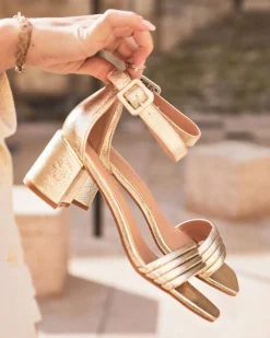 Fashion Casual Mode Sandale femme talon carré dé - iane Or