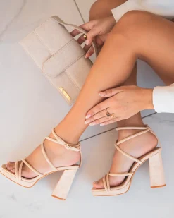 Outlet Casual Mode Sandale femme talon carré - Léna Beige