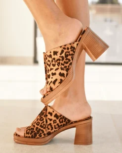 Outlet Casual Mode Sandale femme talon carré mule léopard - Fiorina Leopard