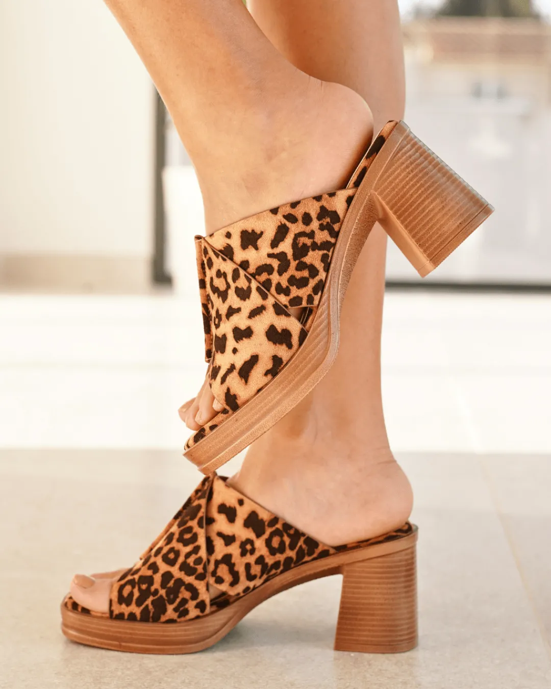 Outlet Casual Mode Sandale femme talon carré mule léopard - Fiorina Leopard