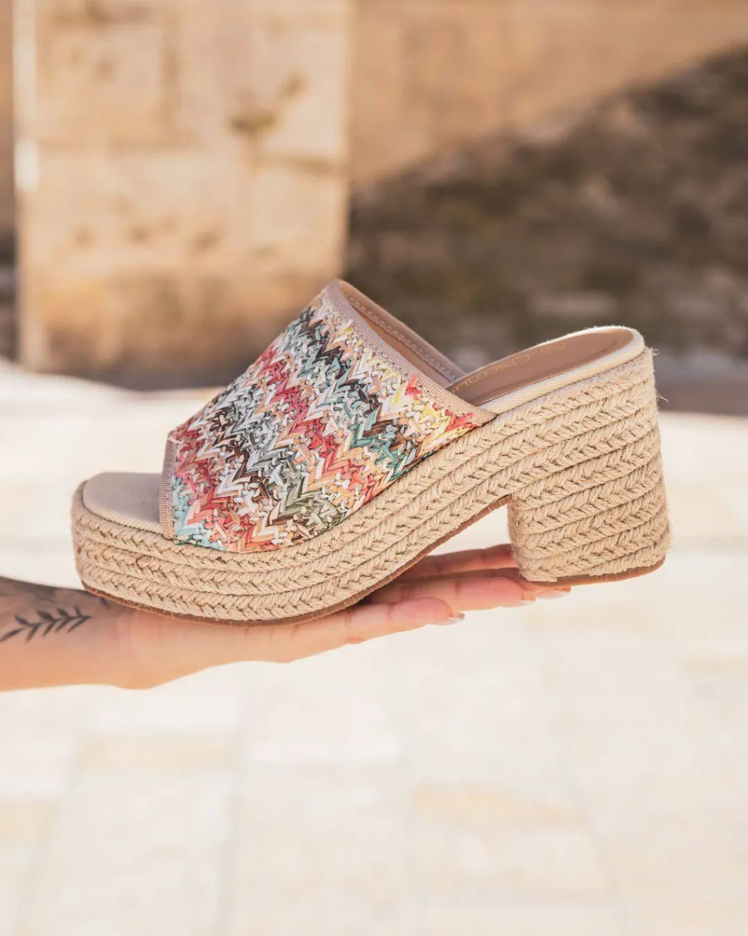 Clearance Casual Mode Sandale femme talon carré mule multicolore - Christelle Rose