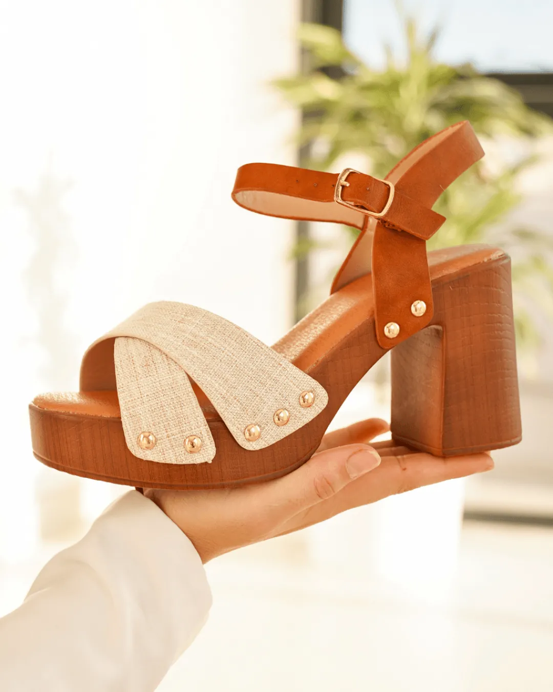 Hot Casual Mode Sandale femme talon carré he - Marion Blanc
