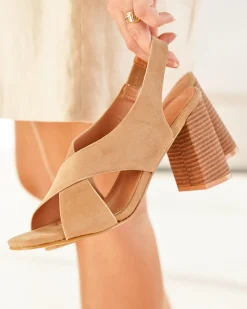 Best Casual Mode Sandale femme talon carré - Laurence Beige
