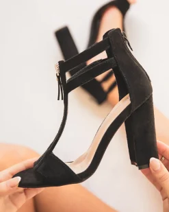 Hot Casual Mode Sandale femme talon carré daim - Louise Noir