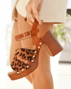 Online Casual Mode Sandale femme talon carré léopard - Elida Leopard
