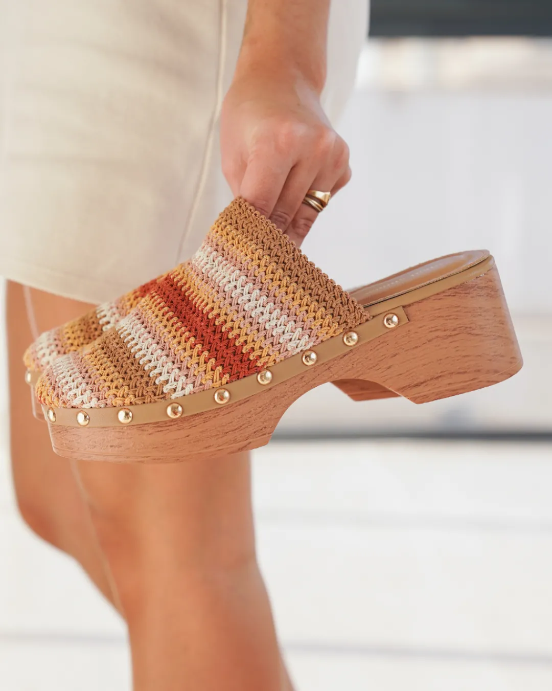 Sale Casual Mode Sandale femme talon carré multicolore - Floriane Taupe