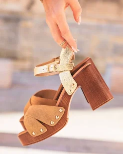 Online Casual Mode Sandale femme talon carré - Marion Camel