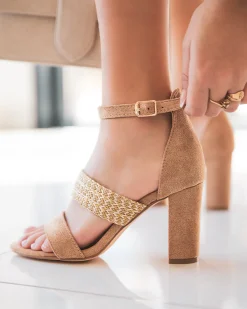 Fashion Casual Mode Sandale femme talon carré - Louise Camel