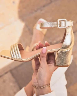 Fashion Casual Mode Sandale femme talon carré dé - iane Or