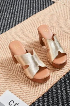 Hot Casual Mode Sandale femme talon carré mule dée - Donia Or