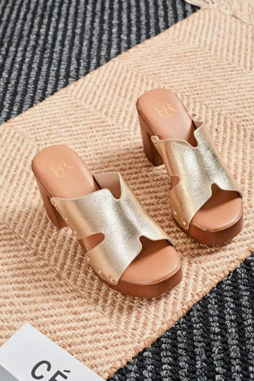 Hot Casual Mode Sandale femme talon carré mule dée - Donia Or