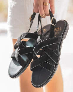 Outlet Casual Mode Sandale plate cuir daim femme - MJNP90 Noir