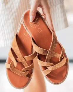 Outlet Casual Mode Sandale plate en CUIR mule femme - MJNP82 Camel