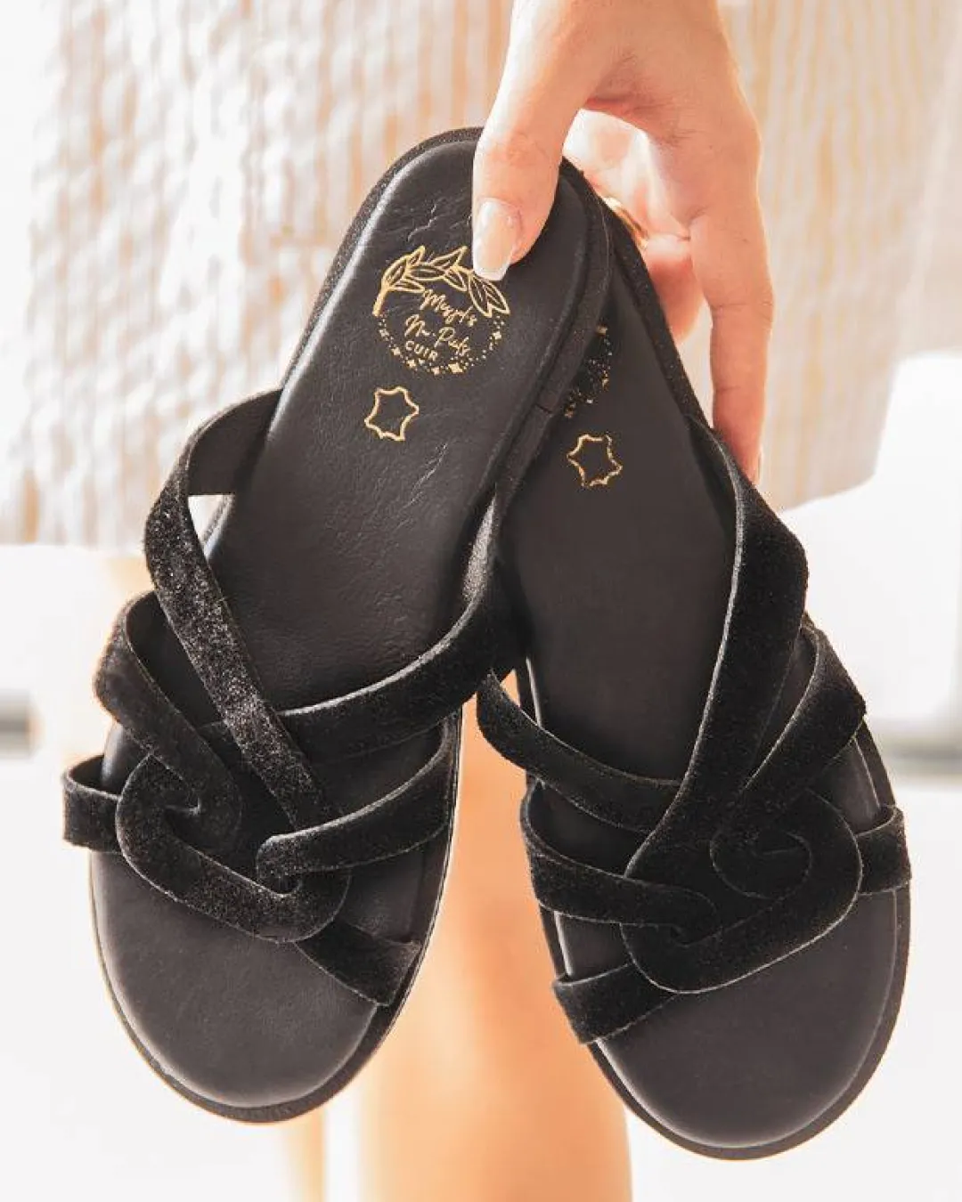 Best Casual Mode Sandale plate en CUIR mule femme - MJNP82 Noir