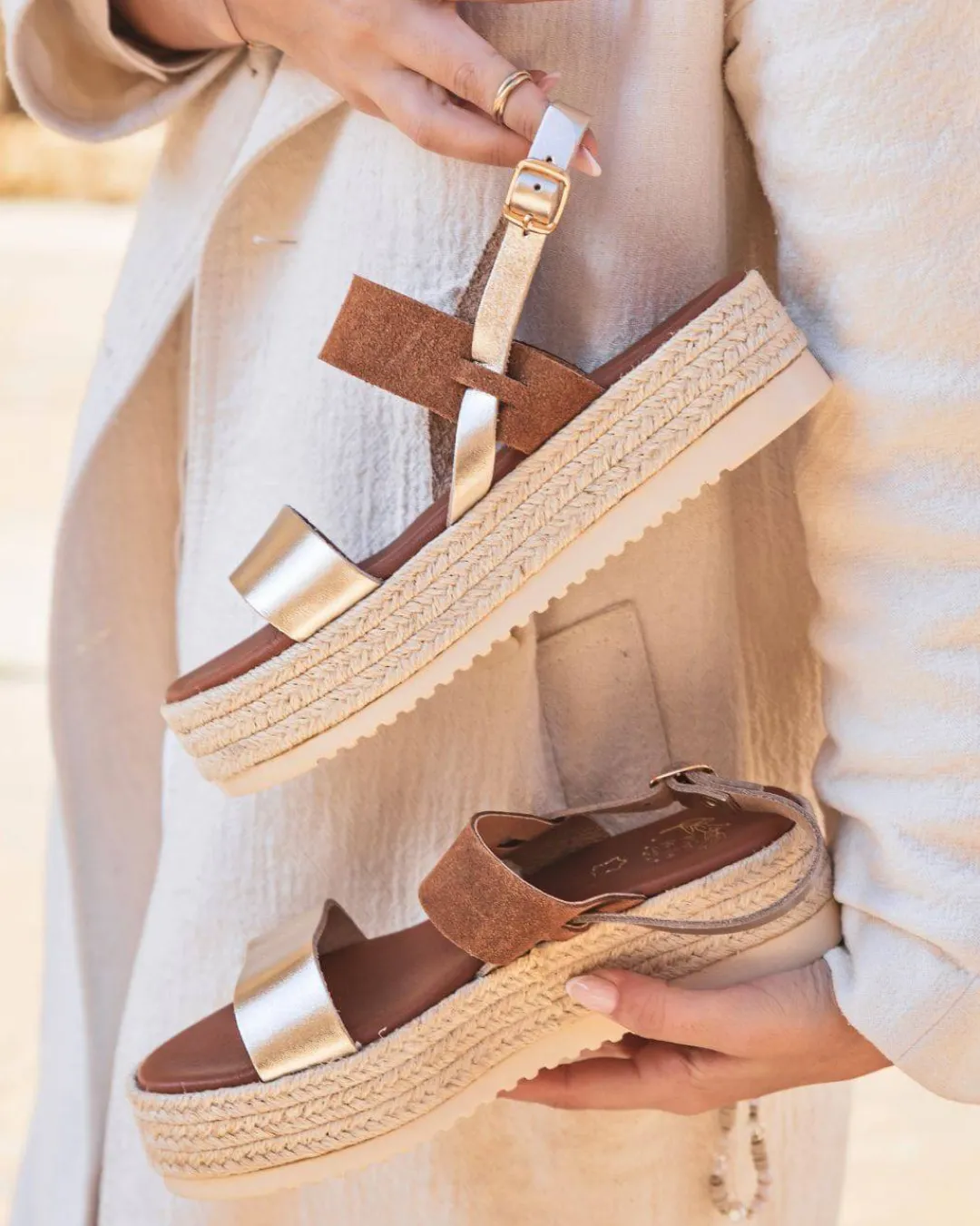 Clearance Casual Mode Sandale plate en CUIR plateforme femme - MJNP104 Camel