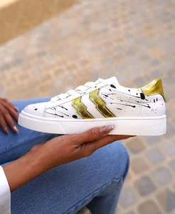 Discount Casual Mode Sneakers Artistiques Éclaboussure d'Encre Or
